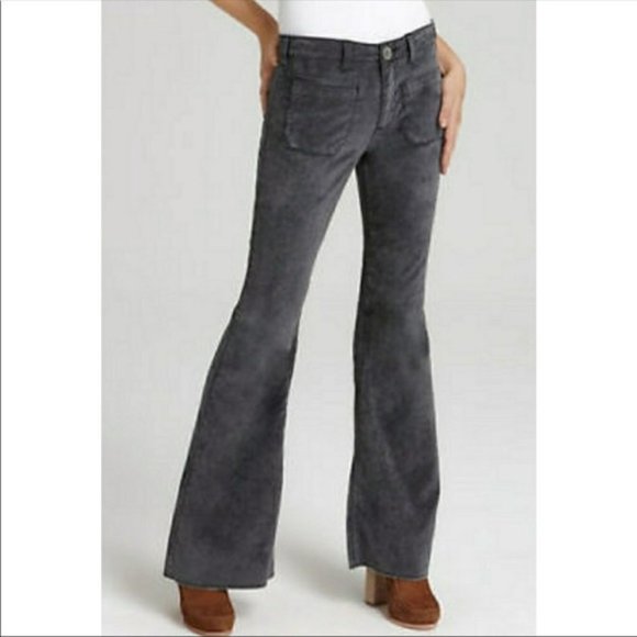 Free People Velour Gray Flare Pants - Picture 1 of 7